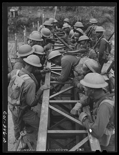 Untitled photo, possibly related to: Fort Bragg, North Carolina. 41st Engineers building a bridge