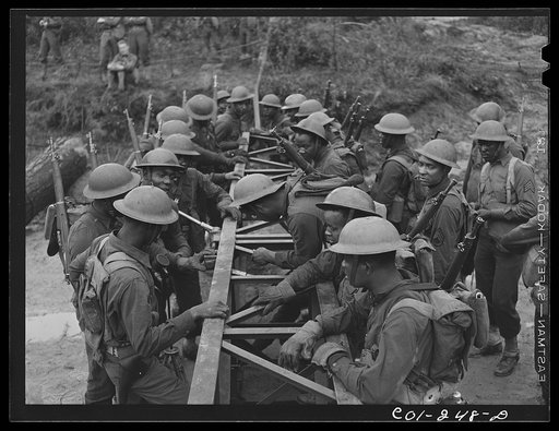 Untitled photo, possibly related to: Fort Bragg, North Carolina. 41st Engineers building a bridge