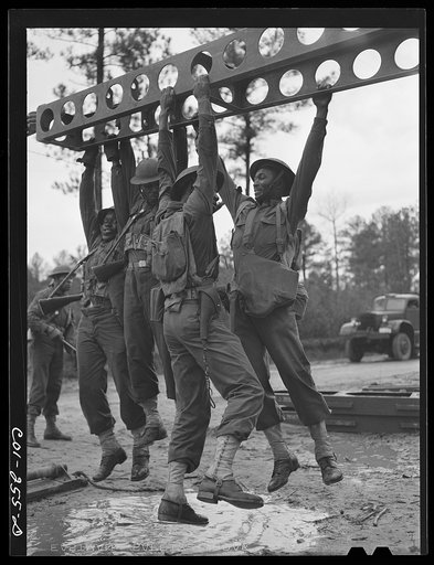 Fort Bragg, North Carolina. 41st Engineers building a bridge