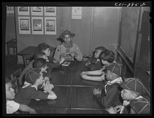 Chicago, Illinois. Ida B. Wells Housing Project. A meeting of the Cub Scouts in the community center