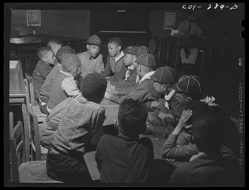 Untitled photo, possibly related to: Chicago, Illinois. Ida B. Wells Housing Project. A meeting of the Cub Scouts in the community center