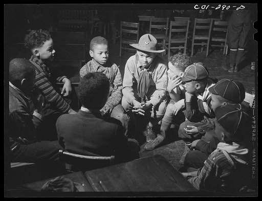 Chicago, Illinois. Ida B. Wells Housing Project. A meeting of the Cub Scouts in the community center