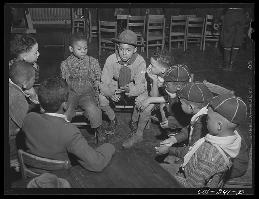Chicago, Illinois. Ida B. Wells Housing Project. A meeting of the Cub Scouts in the community center