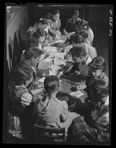 Untitled photo, possibly related to: Chicago, Illinois. Ida B. Wells Housing Project. A class in drawing and painting in the community center