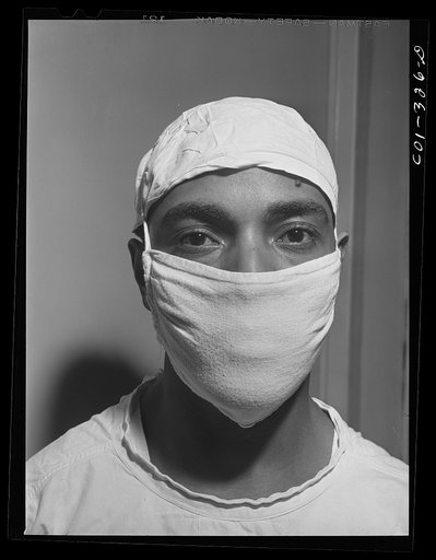 Chicago, Illinois. Provident Hospital. Dr. S.J. Jackson, intern, ready to go into the operating room to assist in an operation