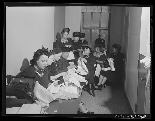 Chicago, Illinois. Provident Hospital. Women's sewing group mending the hospital linen