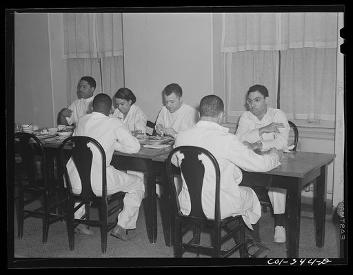 Chicago, Illinois. Provident Hospital. Doctors and interns in the cafeteria