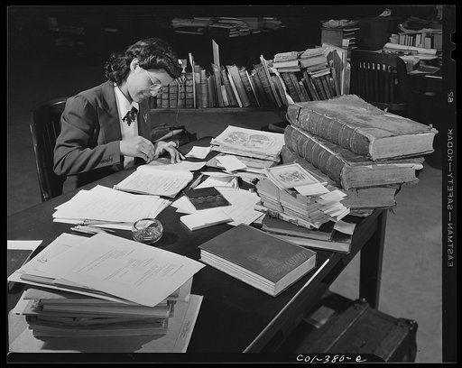 Washington, D.C. Jewal Mazique [i.e. Jewel] on temporary duty cataloging in the rare book section of the Library of Congress