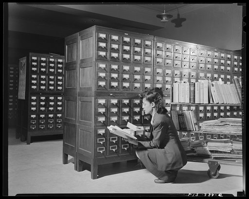 Jewel Mazique at card catalog, Library of Congress, Washington, D.C.