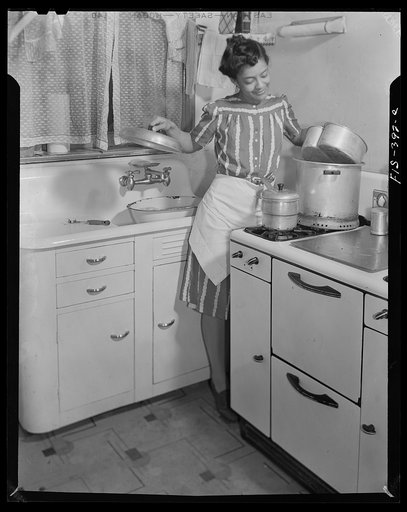 Washington, D.C. Jewal Mazique [i.e. Jewel], worker at the Library of Congress, getting dinner for her husband who interns at Howard University Hospital