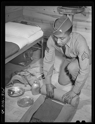 Fort Bragg, North Carolina. Sergeant Williams rolling field equipment