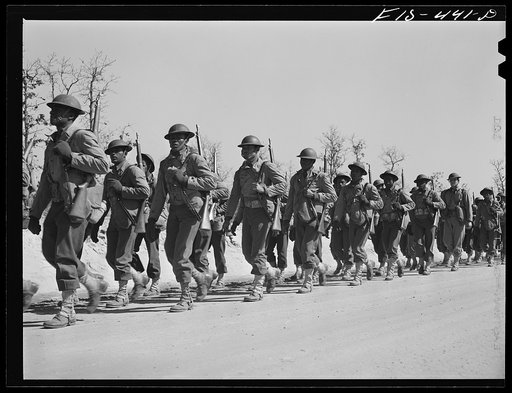 Untitled photo, possibly related to: Fort Bragg, North Carolina. 41st Engineers on the march