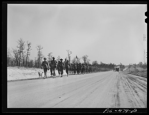 Untitled photo, possibly related to: Fort Bragg, North Carolina. 41st Engineers on the march