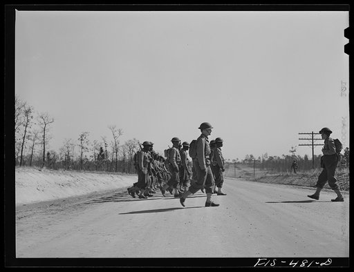 Untitled photo, possibly related to: Fort Bragg, North Carolina. 41st Engineers on the march