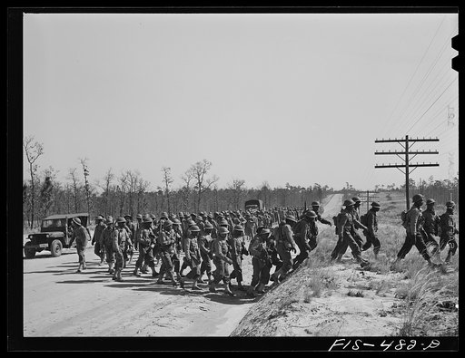 Fort Bragg, North Carolina. 41st Engineers on the march
