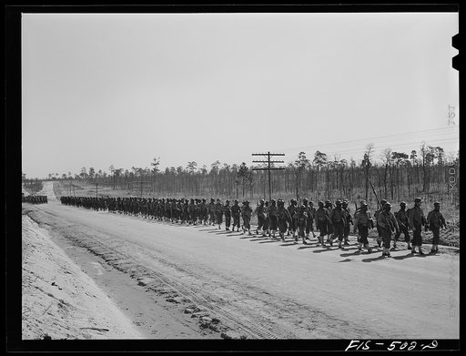 Fort Bragg, North Carolina. 41st Engineers on the march