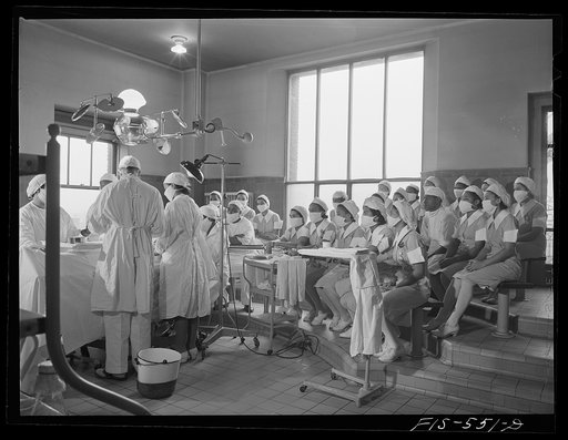 Chicago, Illinois. Provident Hospital. Students watching a (mock) operation