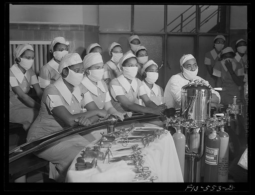Chicago, Illinois. Provident Hospital. Students watching a (mock) operation