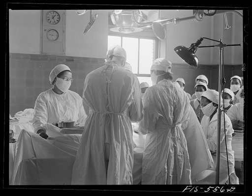 Chicago, Illinois. Provident Hospital. Students watching a (mock) operation
