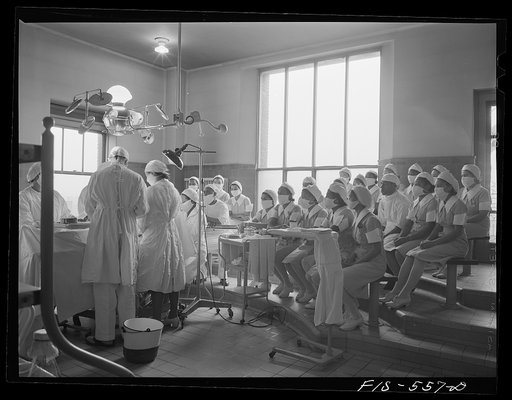 Untitled photo, possibly related to: Chicago, Illinois. Provident Hospital. Students watching a (mock) operation