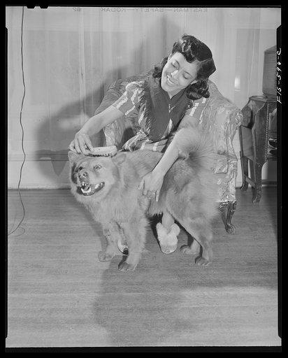Washington, D.C. Jewal Mazique [i.e. Jewel], worker at the Library of Congress, with the family dog