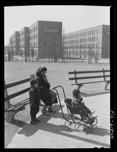 Untitled photo, possibly related to: Chicago, Illinois. Ida B. Wells Housing Project. Mother and children in the playground
