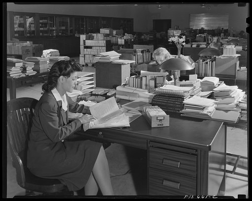 Untitled photo, possibly related to: Washington, D.C. Jewel Mazique working in the accessions division of the Library of Congress