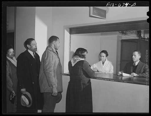 Chicago, Illinois. Provident Hospital. At the registration desk at the clinic