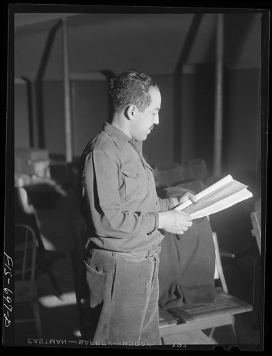 Chicago, Illinois. Good Sheperd Community Center. Mr. Langston Hughes at a rehearsal at of his new play