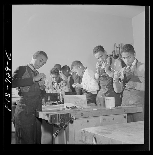 Untitled photo, possibly related to: Washington, D.C. Making model airplanes for U.S. Navy at the Armstrong Technical High School
