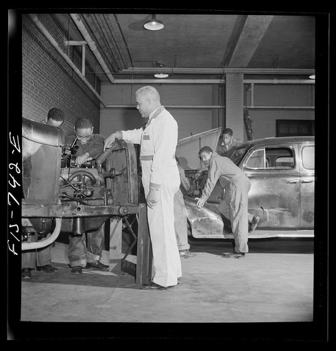 Untitled photo, possibly related to: Washington, D.C. Class in car repairs at the Armstrong Technical High School