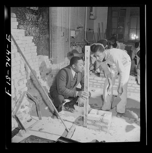 Untitled photo, possibly related to: Washington, D.C. Bricklaying class at the Armstrong Technical High School