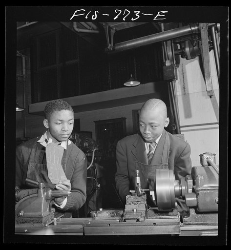 Untitled photo, possibly related to: Washington, D.C. Working in machine shop at the Armstrong Technical High School