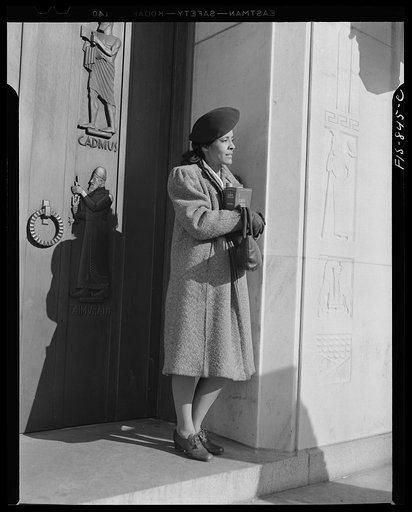 Washington, D.C. Jewal Mazique [i.e. Jewel] leaving the Library of Congress where she works