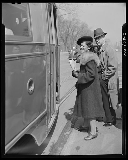 Untitled photo, possibly related to: Washington, D.C. Jewal Mazique [i.e. Jewel], worker at the Library of Congress, going home
