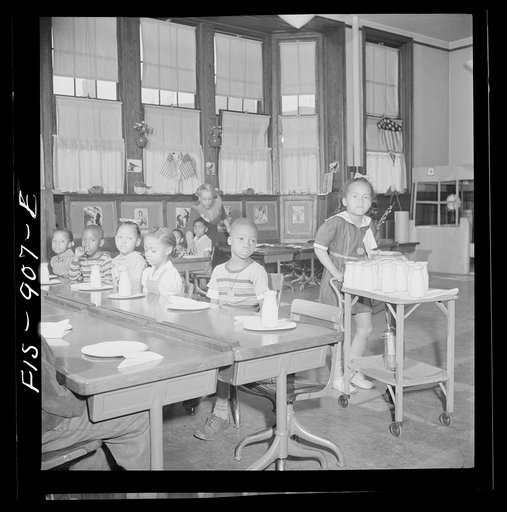 Untitled photo, possibly related to: Washington, D.C. Free morning lunch in the kindergarten of a Negro school