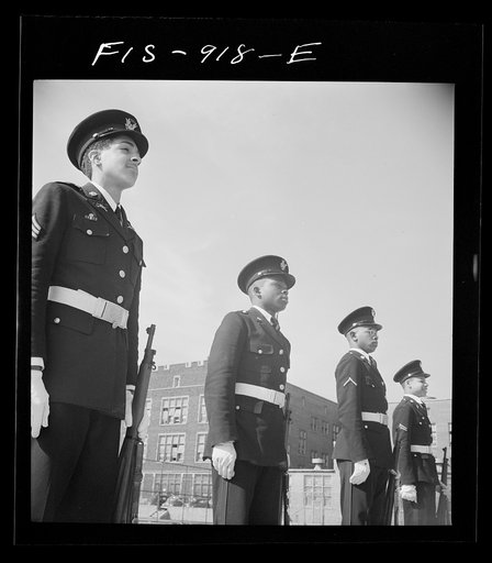 Untitled photo, possibly related to: Washington, D.C. Military unit in Armstrong Technical High School which is trained by the regular Army, a tradition in all Washington schools