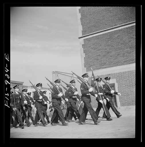 Untitled photo, possibly related to: Washington, D.C. Military unit in Armstrong Technical High School which is trained by the regular Army, a tradition in all Washington schools