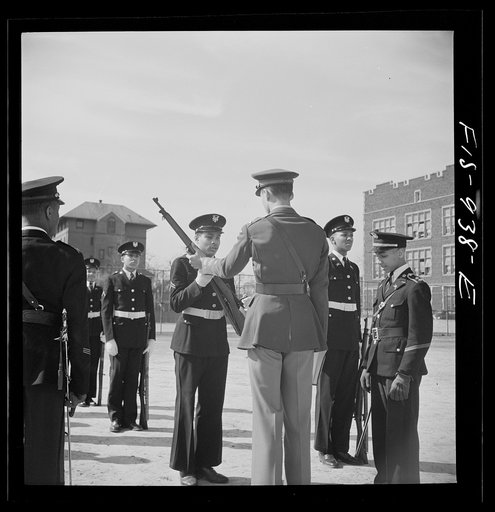 Washington, D.C. Military unit in Armstrong Technical High School being trained by a U.S. Army lieutenant