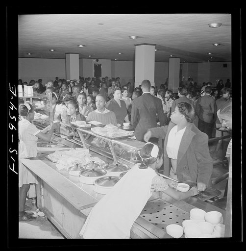 Untitled photo, possibly related to: Washington, D.C. Lunch in the cafeteria of the Armstrong Technical High School. Students may bring food from home