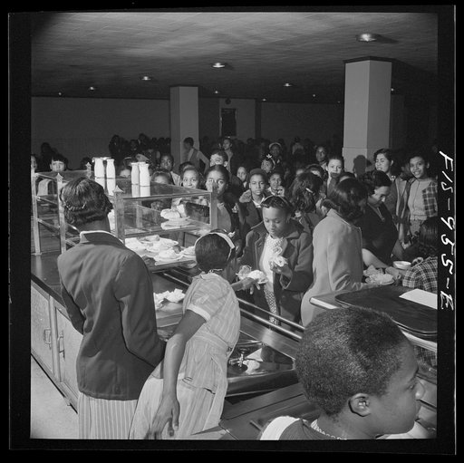 Untitled photo, possibly related to: Washington, D.C. Lunch in the cafeteria of the Armstrong Technical High School. Students may bring food from home