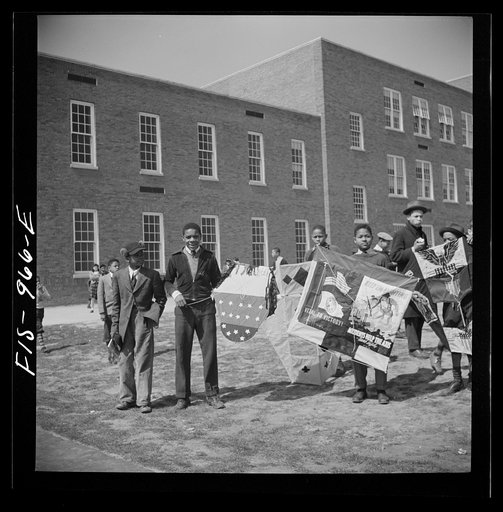 Untitled photo, possibly related to: Washington, D.C. Pupil of Banneker Junior High School with a kite which he has made
