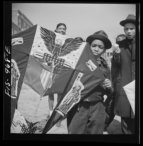 Untitled photo, possibly related to: Washington, D.C. Pupil of Banneker Junior High School with a kite which he has made
