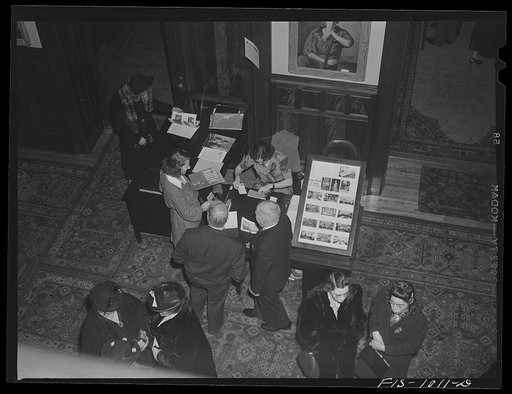 Minneapolis, Minnesota. In the lobby of the Swedish Institute of Art, Literature, and Science after the lecture by Mrs. Myrdal