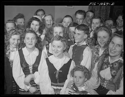 Young Swedish people in costume at a dance in a small Minnesota town