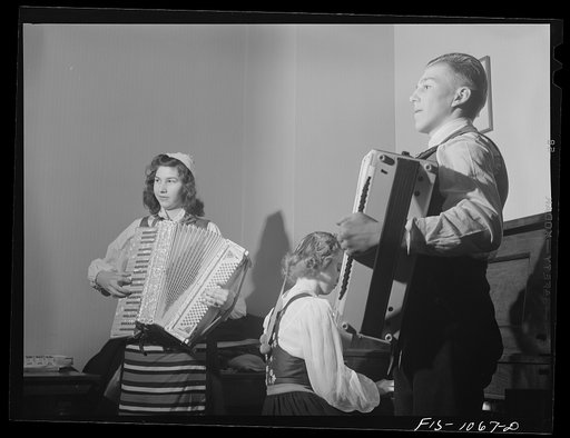 The musicians at a costume dance for young Swedish-Americans in a small Minnesota town