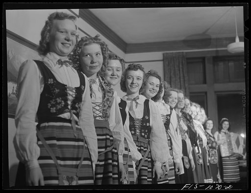 Young Swedish people in costume at a dance in a small town in Minnesota