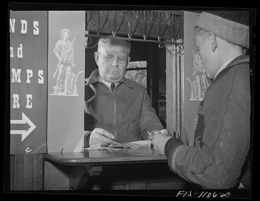 A Swedish postmaster in a small Minnesota town selling defense bonds to Swedish farmers