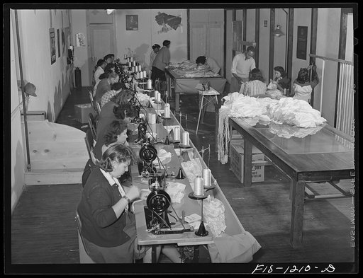 Workroom of the Pacific Parachute Company, manufacturers of pilot parachutes. San Diego, California