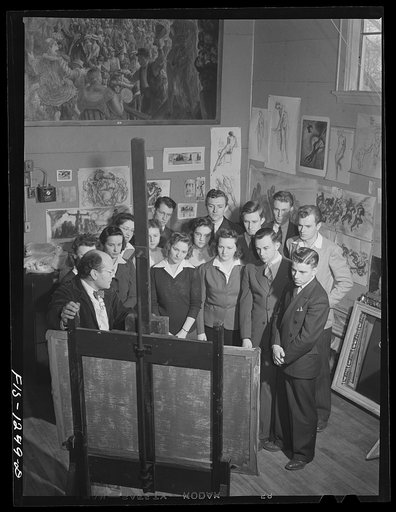 Madison, Wisconsin. The Blue Shield Country Life Club of the University of Wisconsin visits the studio of John Stuart Curry. One of the aims of the club is to bring about greater participation in cultural activities among farm people